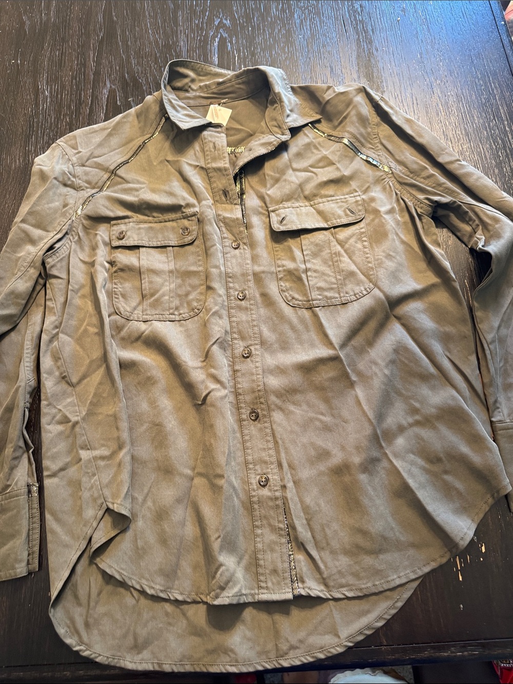Free People Olive Button-Front Utility Shirt